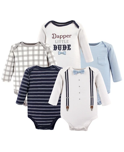 Little Treasure Baby Boys Five-Piece Set of Long-Sleeve Onesies