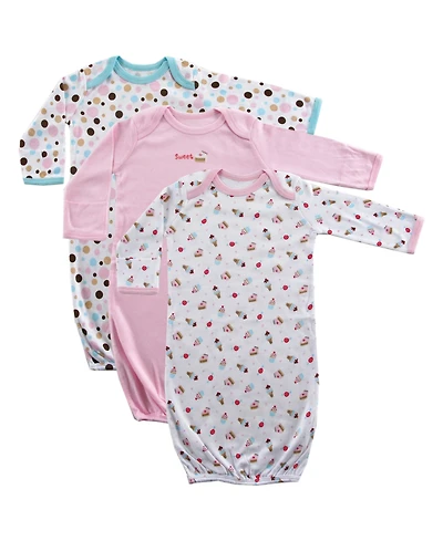 Luvable Friends Baby Girls Cotton Long-Sleeve Gowns 3pk, Pink, 0-6 Months