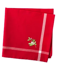 Embroidered Mistletoe Corner with Border Napkin, Set of 6
