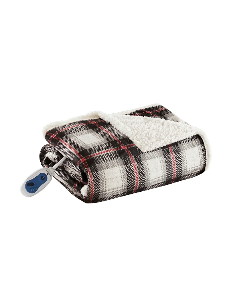 Woolrich Ridley Plaid Electric Faux-Mink to Berber Throw, 60" x 70"