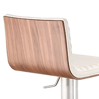 Cafe Adjustable Height Swivel Gray Artificial leather and Walnut Wood Bar Stool with Brushed Stainless Steel Base