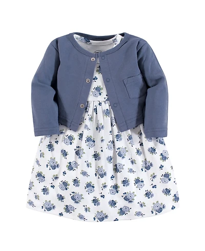Luvable Friends Baby Girls Dress and Cardigan 2pc Set