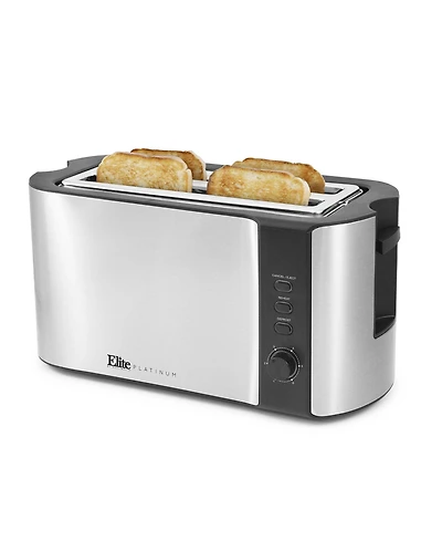 Elite Gourmet 4-Slice Long Slot Toaster, 6 Toast Settings, Slide Out Crumb Tray, Extra Wide 1.5" Slots for Bagels