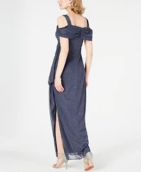 Alex Evenings Petite Cold-Shoulder Draped Metallic Gown