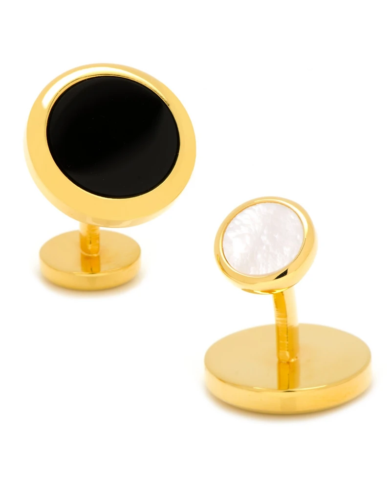 Double Sided Gold Onyx Round Beveled Cufflinks