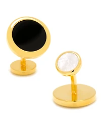 Double Sided Gold Onyx Round Beveled Cufflinks