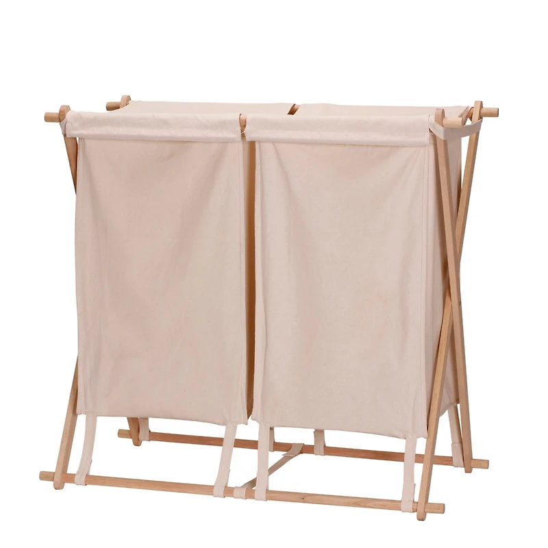 Household Essentials Collapsible Wood X-Frame Double Laundry Hamper