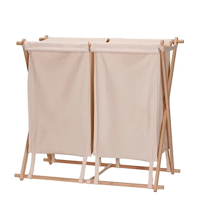 Household Essentials Collapsible Wood X-Frame Double Laundry Hamper