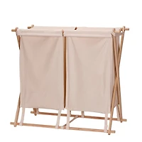 Household Essentials Collapsible Wood X-Frame Double Laundry Hamper