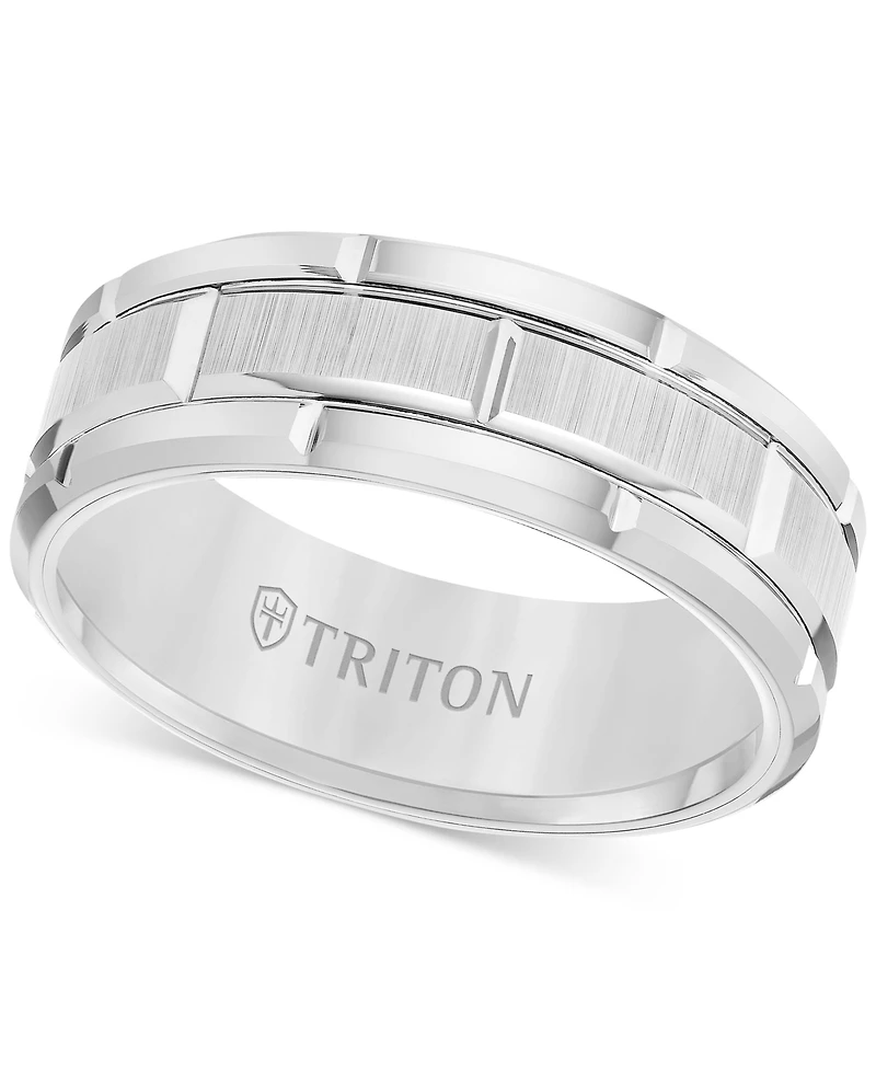 Triton Men's Ring, 8mm Wedding Band White or Black Tungsten