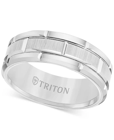 Triton Men's Ring, 8mm Wedding Band White or Black Tungsten