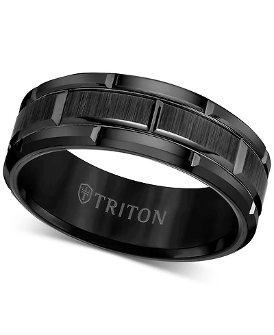 Triton Men's Ring, 8mm Wedding Band White or Black Tungsten