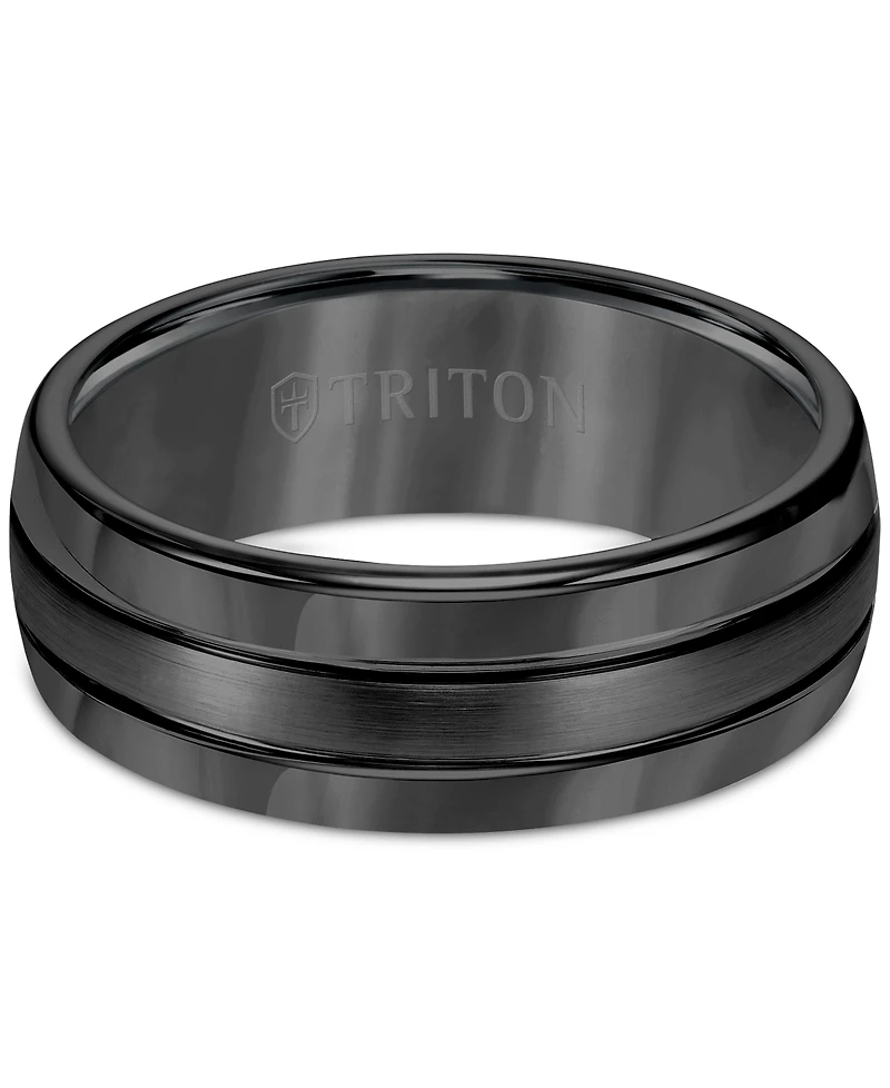 Triton Men's Ring, 8mm 3-Row Wedding Band Classic or Black Tungsten
