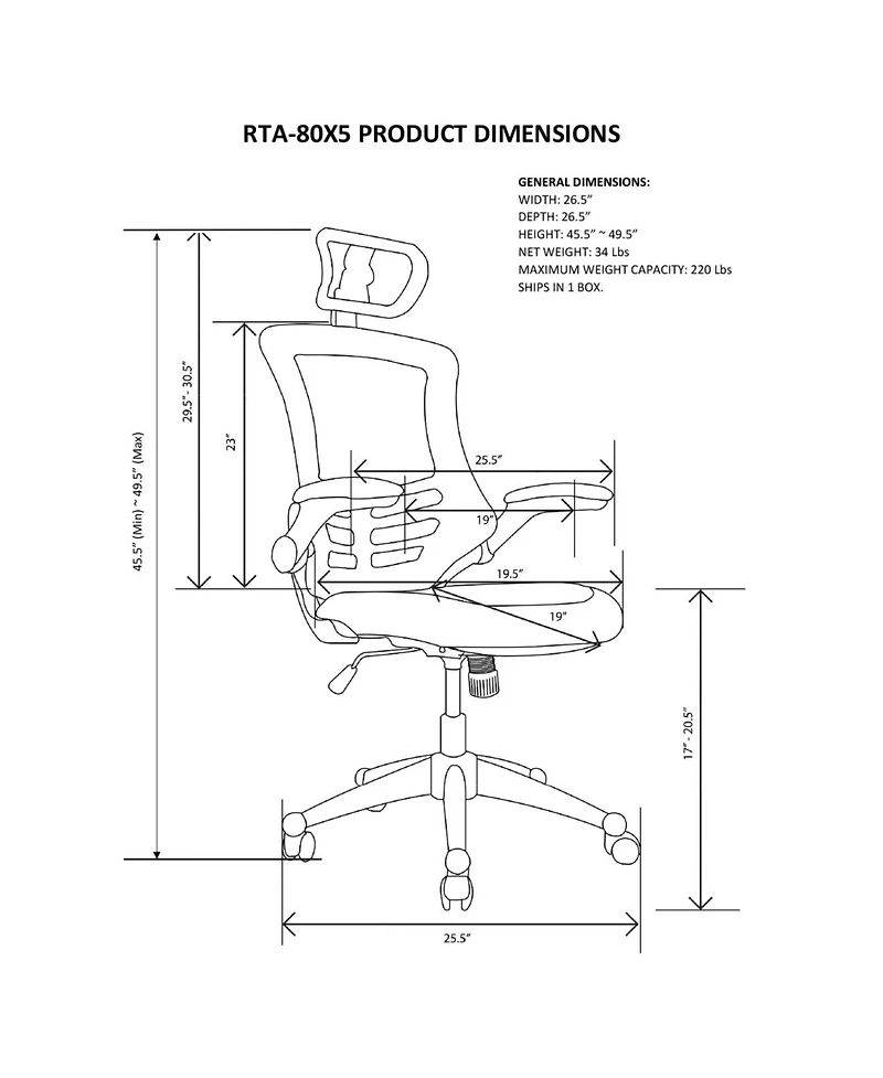 Techni Mobili Modern High-Back Mesh Executive Office Chair