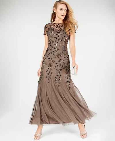 Adrianna Papell Floral-Beaded Gown