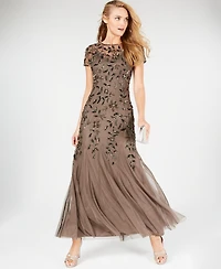 Adrianna Papell Floral-Beaded Gown
