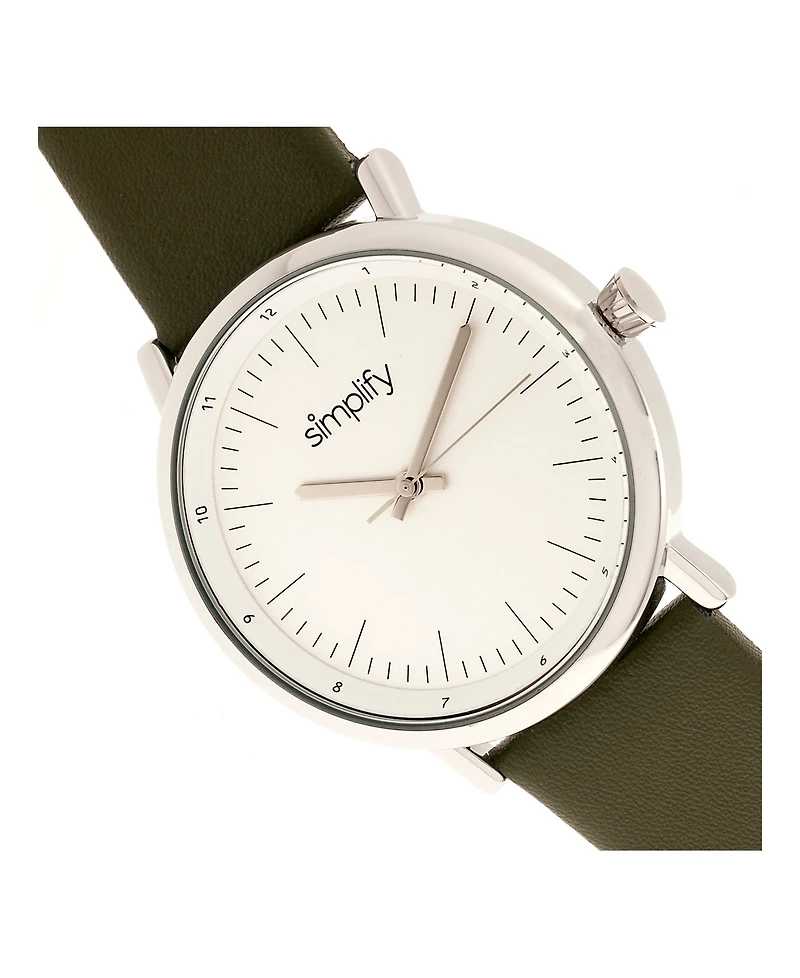 Simplify Quartz The 6200 White Dial, Genuine Olive Leather Watch 39mm