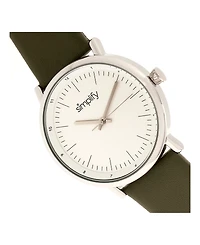 Simplify Quartz The 6200 White Dial, Genuine Olive Leather Watch 39mm