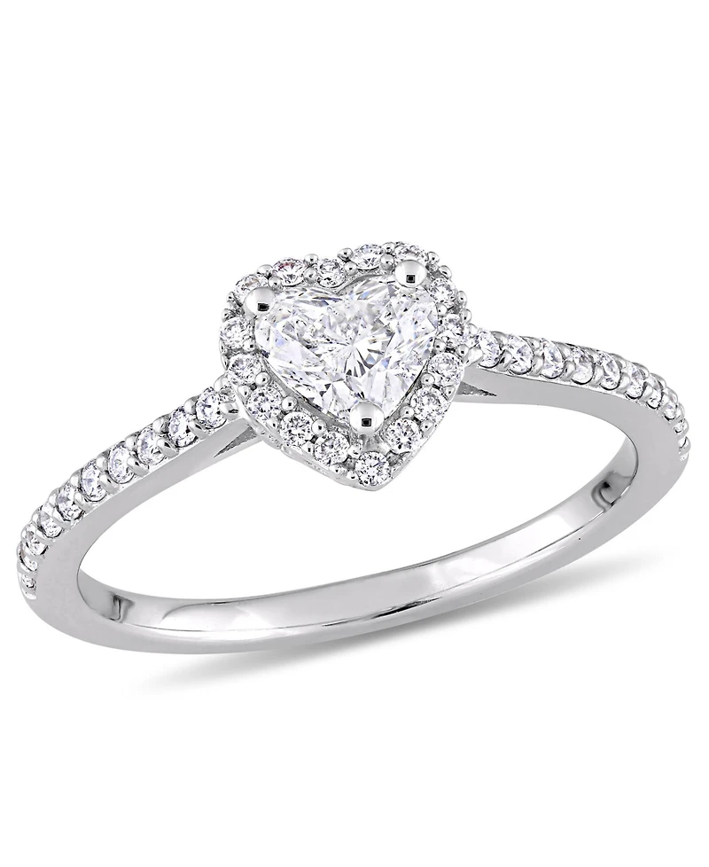 Certified Diamond (3/4 ct. t.w.) Heart and Round-Shape Engagement Ring 14k White Gold
