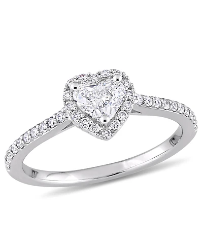 Certified Diamond (3/4 ct. t.w.) Heart and Round-Shape Engagement Ring 14k White Gold