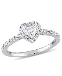 Certified Diamond (3/4 ct. t.w.) Heart and Round-Shape Engagement Ring 14k White Gold