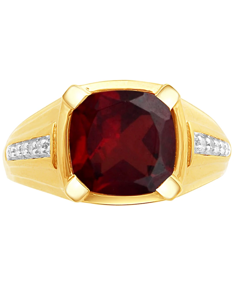 Men's Garnet (5-1/8 ct. t.w.) & Diamond (1/10 ct. t.w.) Ring in 18k Gold Over Sterling Silver