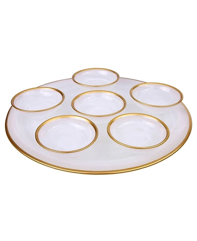 Classic Touch 12.75" Alabaster Seder Plate with Rim