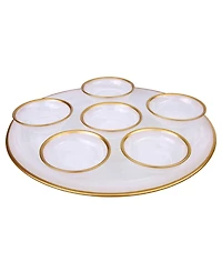 Classic Touch 12.75" Alabaster Seder Plate with Rim