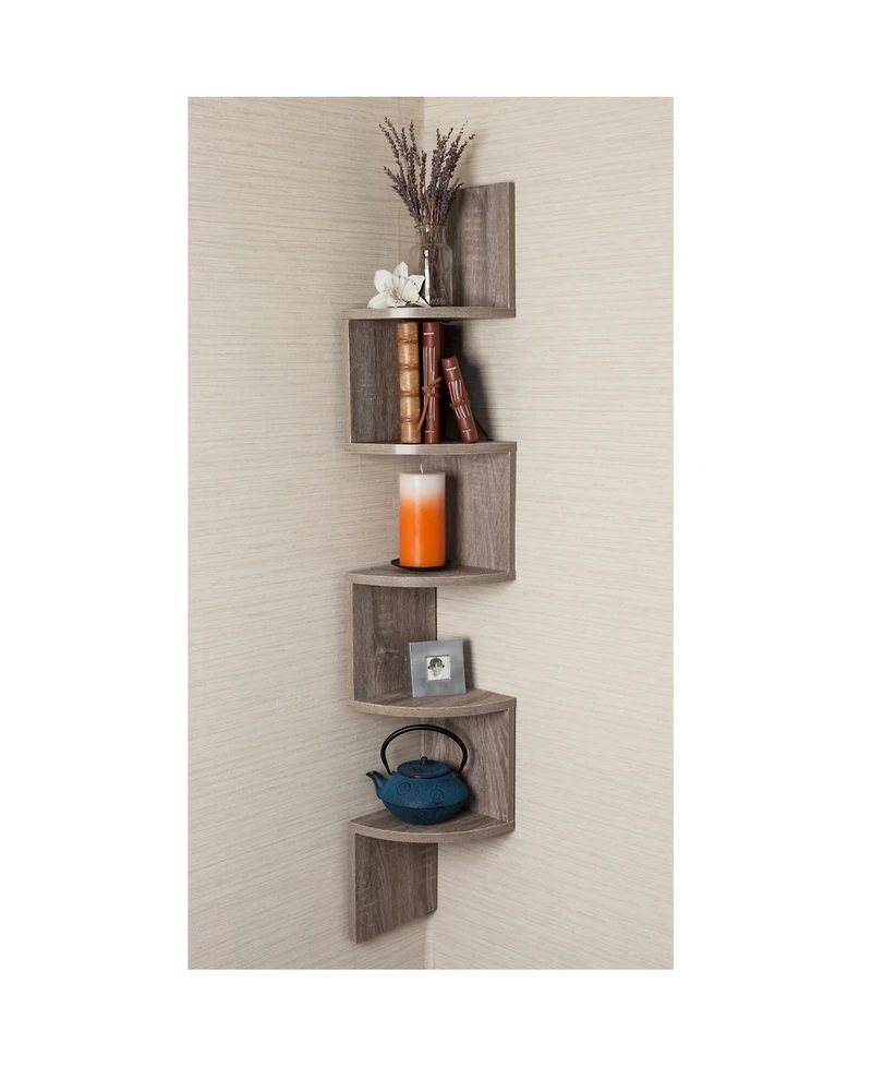 Danya B. Large Rustic Weathered Oak Laminate Corner Wall Mount Shelf