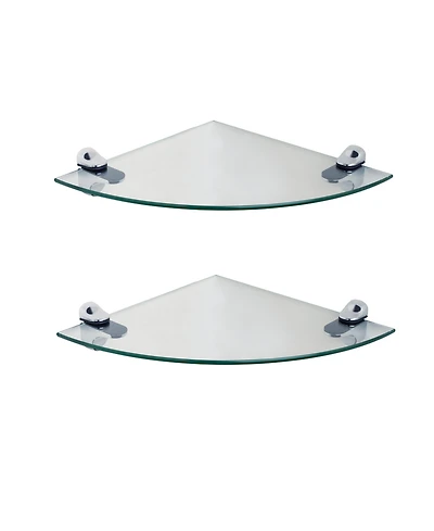 Set of 2 Glass Radial Floating Shelves with Chrome Brackets 10" x 10"