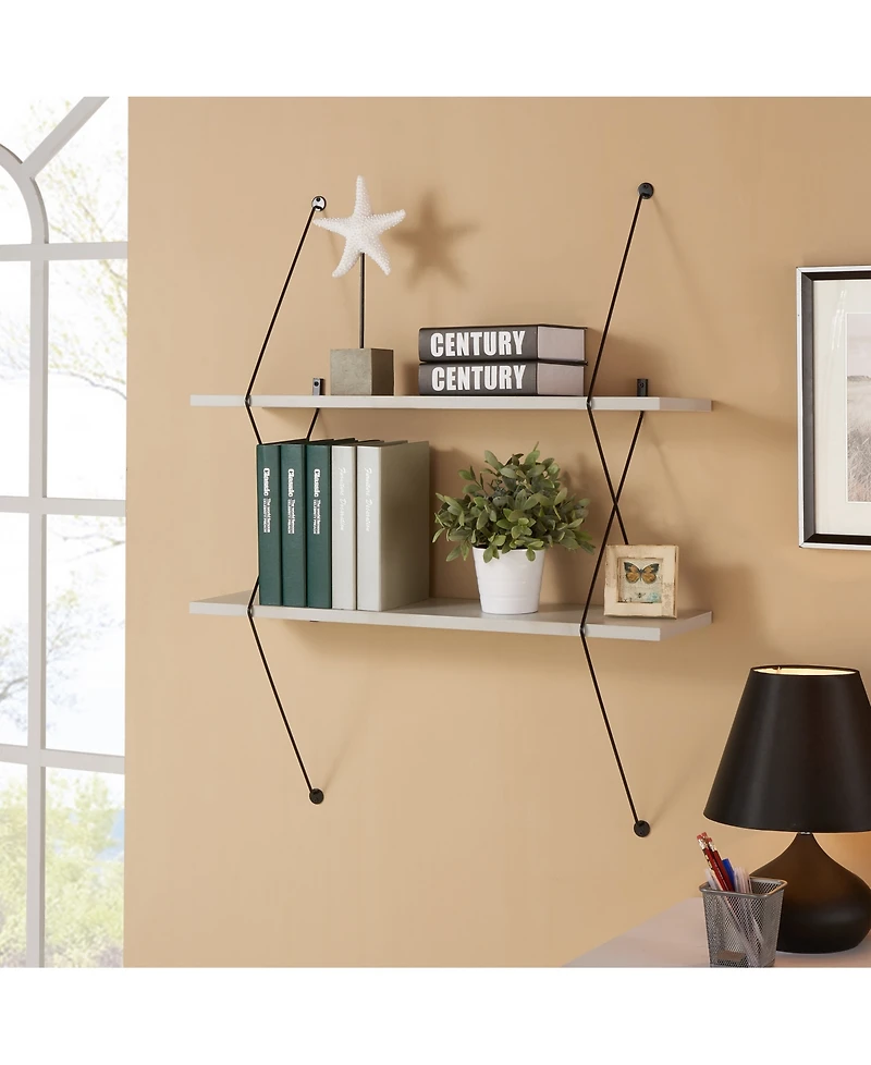 Danya B. Contemporary Two Level Shelving System with Black Wire Brackets