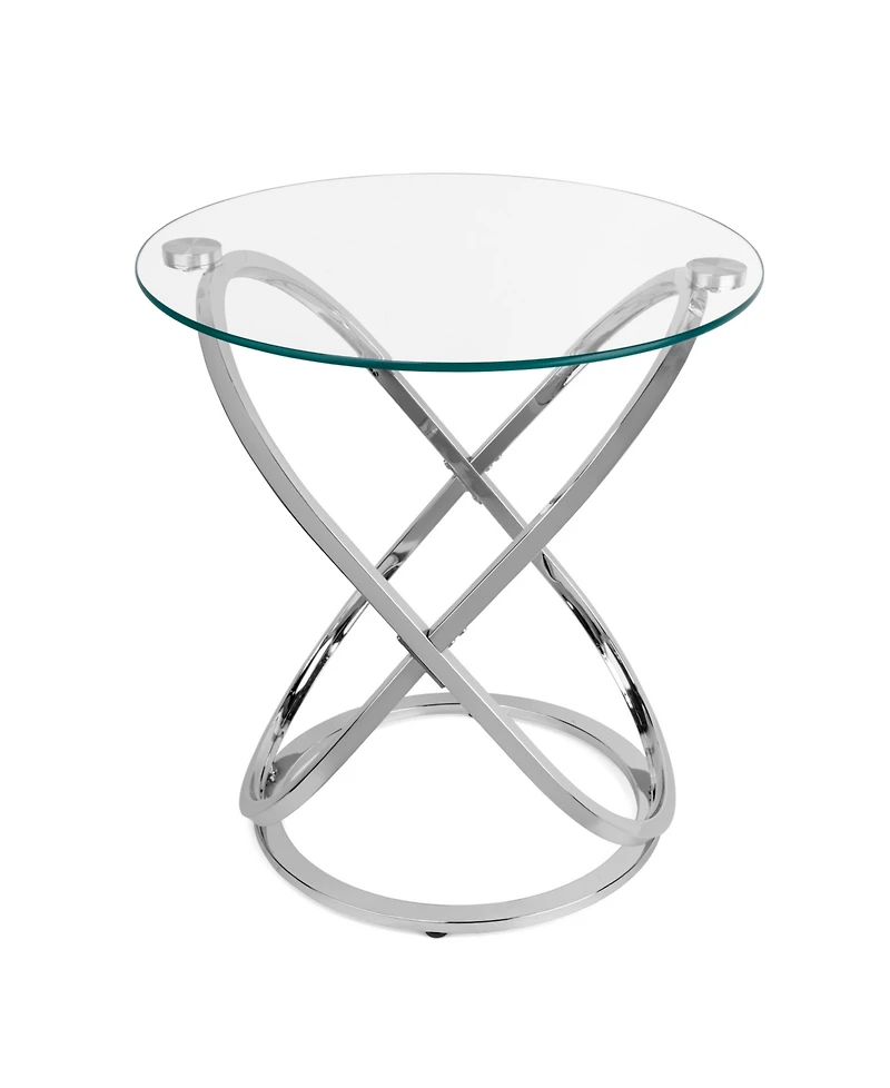 Danya B. Galaxy Chrome and Tempered Glass Round End Table
