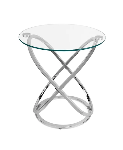 Danya B. Galaxy Chrome and Tempered Glass Round End Table