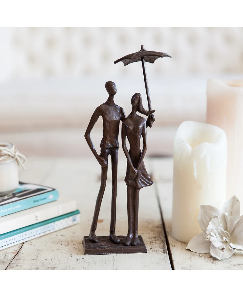 Danya B. Loving Couple Under Umbrella Bronze Sculpture