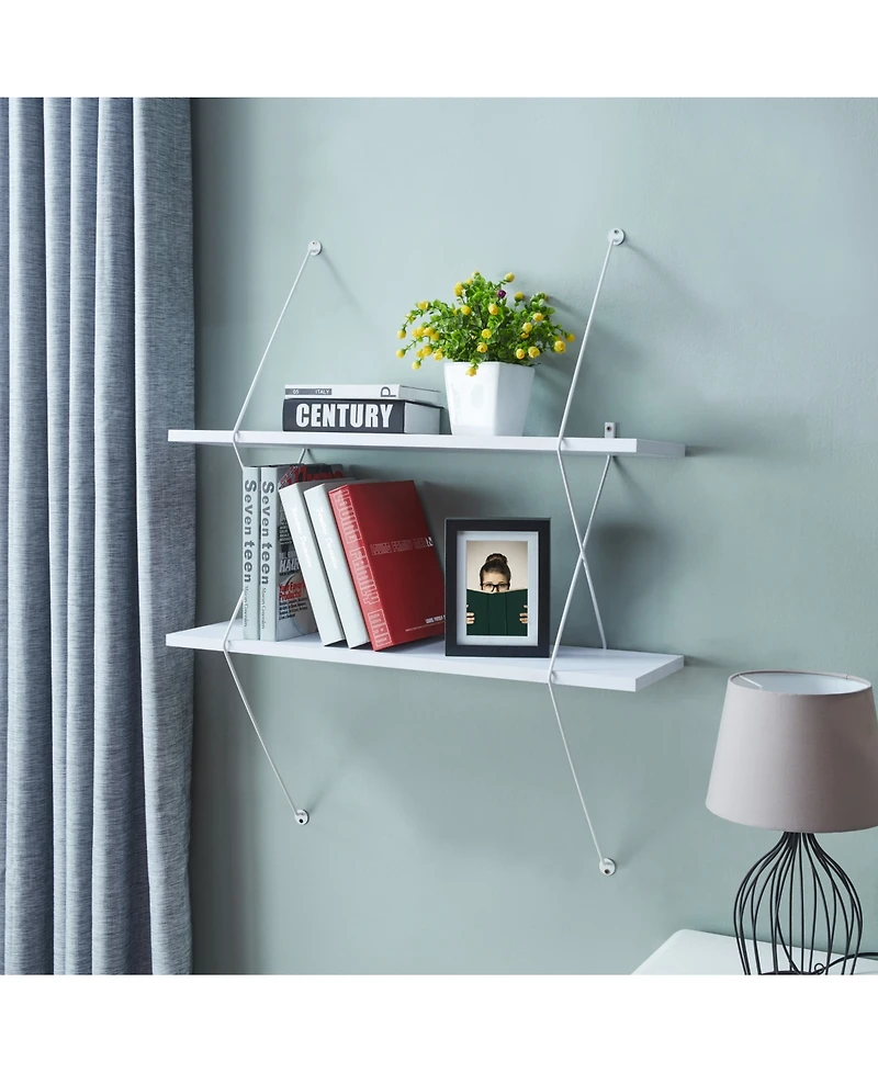 Danya B. Contemporary Two Level White Shelving System with Wire Brackets