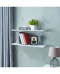 Danya B. Contemporary Two Level White Shelving System with Wire Brackets