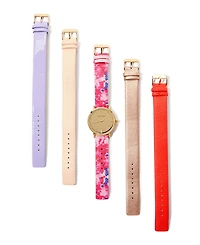Laura Ashley Gold Slidethrough Interchangeable Sleek Dial Floral Straps Set Watch