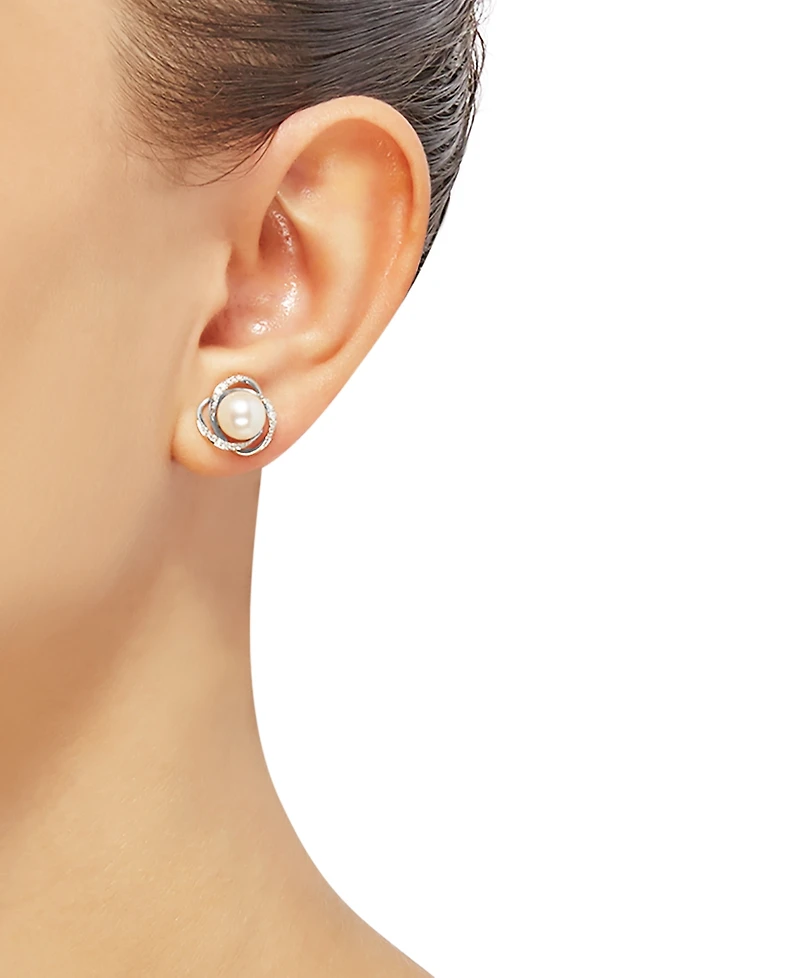 Honora Cultured Freshwater Pearl (7mm) & Diamond (1/8 ct. t.w.) Stud Earrings 14k Gold