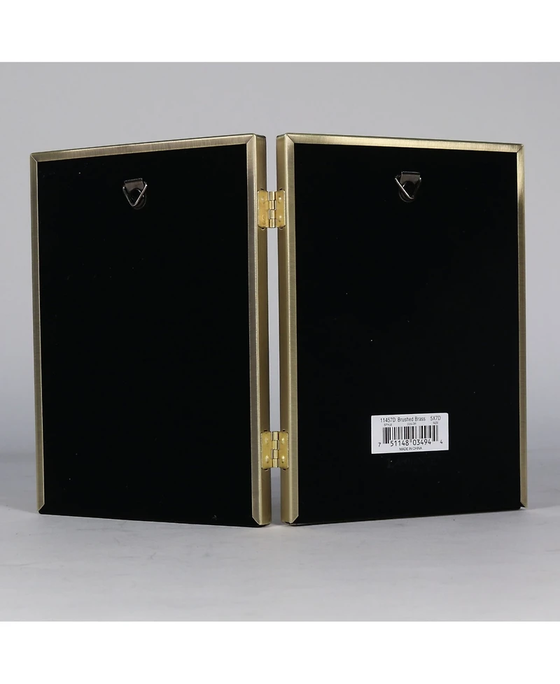 Lawrence Frames Antique Brass Hinged Double Picture Frame - Bead Border Design