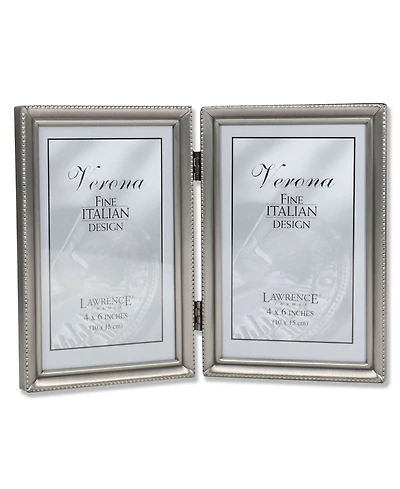 Lawrence Frames Antique Pewter Hinged Double Picture Frame - Bead Border Design