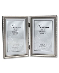 Lawrence Frames Antique Pewter Hinged Double Picture Frame - Bead Border Design