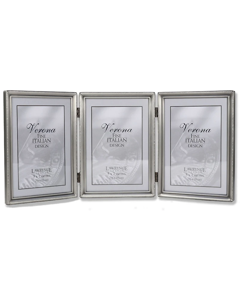 Lawrence Frames Antique Pewter Hinged Triple Picture Frame - Bead Border Design - 5" x 7"