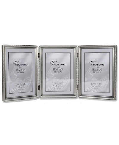 Lawrence Frames Antique Pewter Hinged Triple Picture Frame - Bead Border Design - 5" x 7"