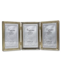 Lawrence Frames Antique Brass Hinged Triple Picture Frame - Bead Border Design - 4" x 6"