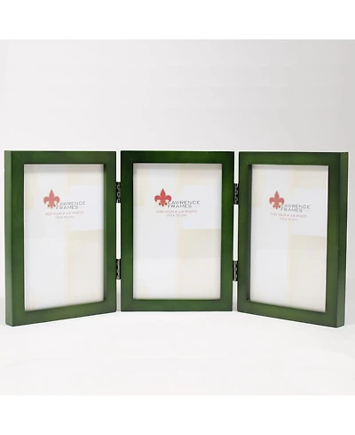 Lawrence Frames Hinged Triple Green Wood Picture Frame - Gallery Collection - 4" x 6"