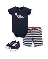 Hudson Baby Boys Cotton Bodysuit, Shorts and Shoe Set