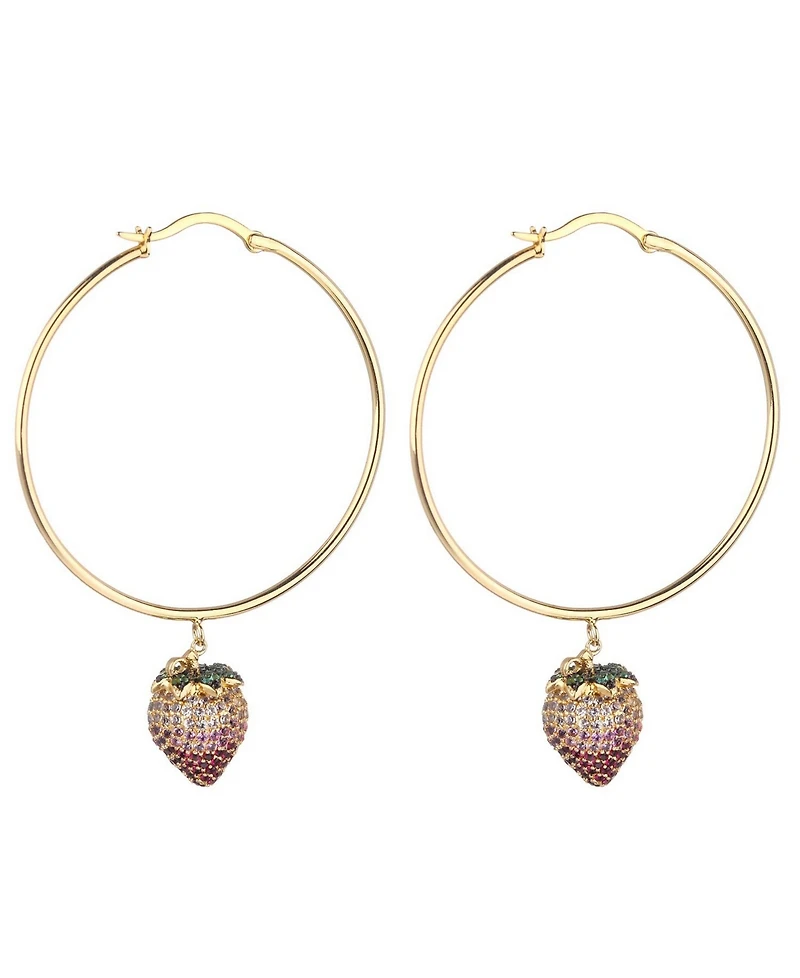Noir Pink Cubic Zirconia Strawberry Stone Extra Large Hoop Earrings