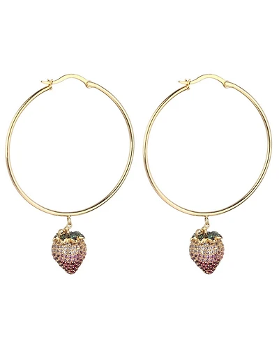 Noir Pink Cubic Zirconia Strawberry Stone Extra Large Hoop Earrings