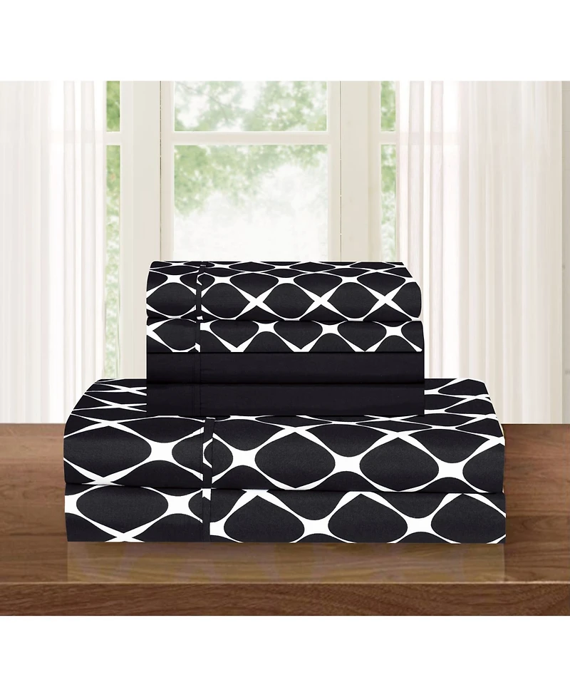 Elegant Comfort Geometric Printed Microfiber 4-Pc. Sheet Set, Twin