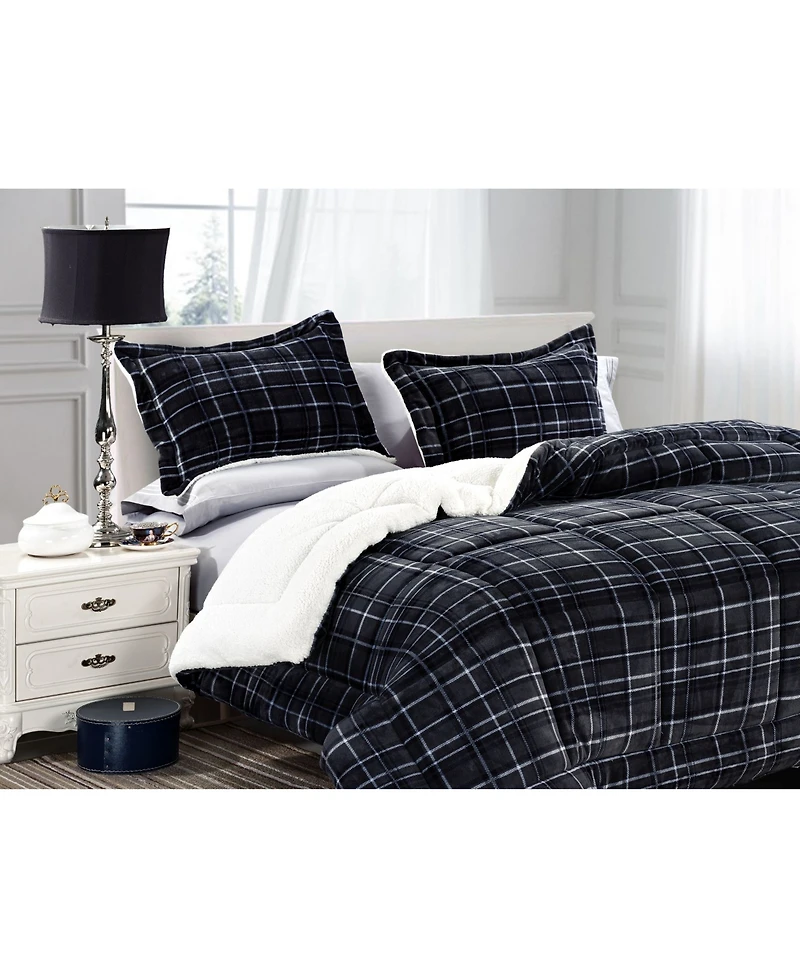 Elegant Comfort Plaid Micromink/Sherpa Reversible Down Alternative Microsuede -Pc. Comforter Sets